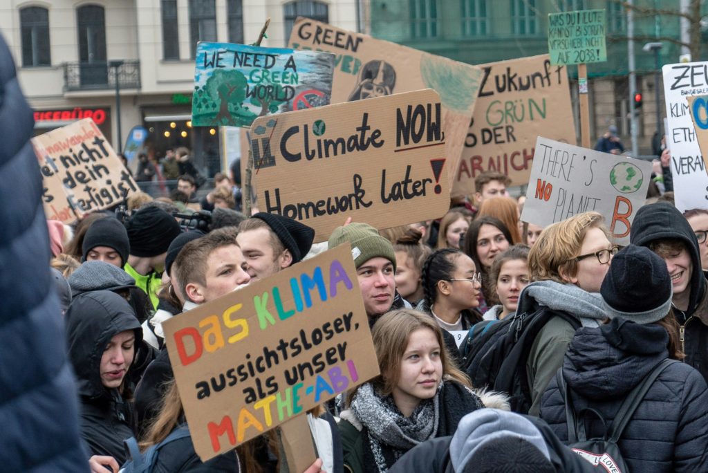 Young people demonstrating about the climate