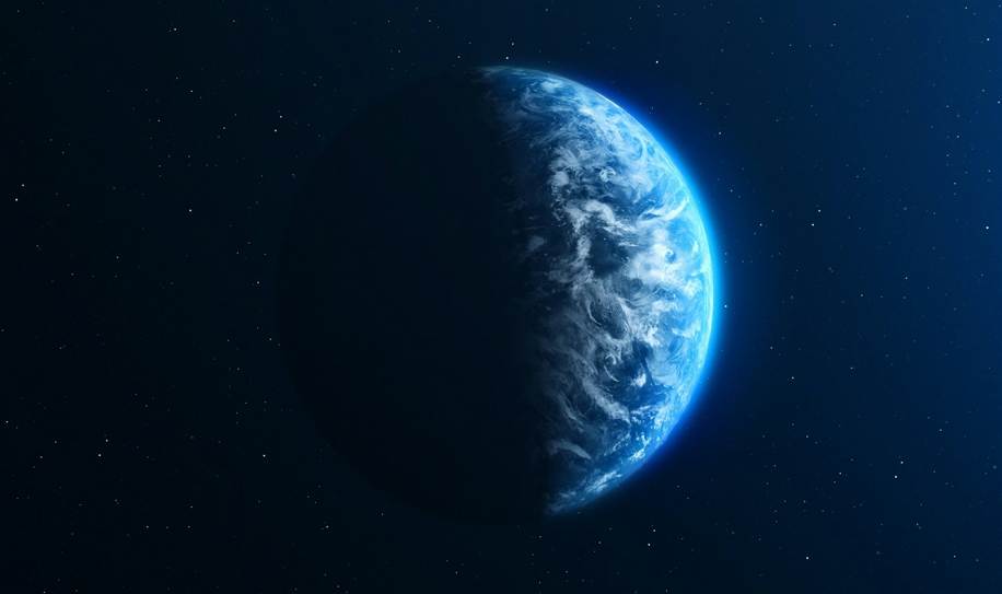 The Earth looking blue, viewed from Space