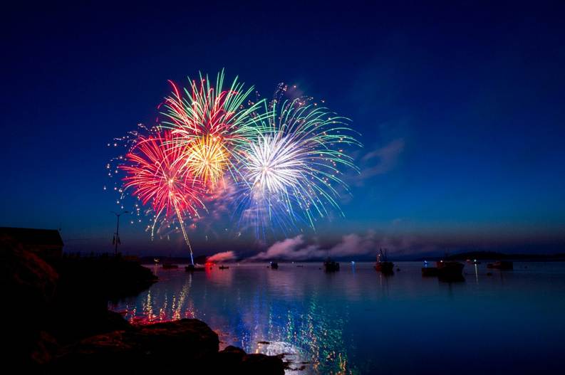 Beautiful fireworks over the sea