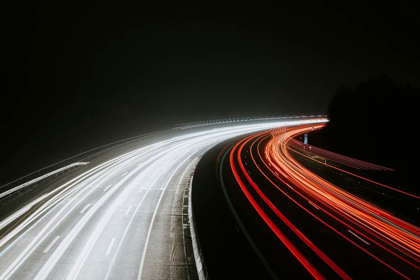 Lights on a motorway at night