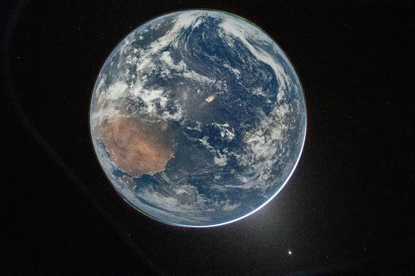 The famous view of blue planet Earth from space.